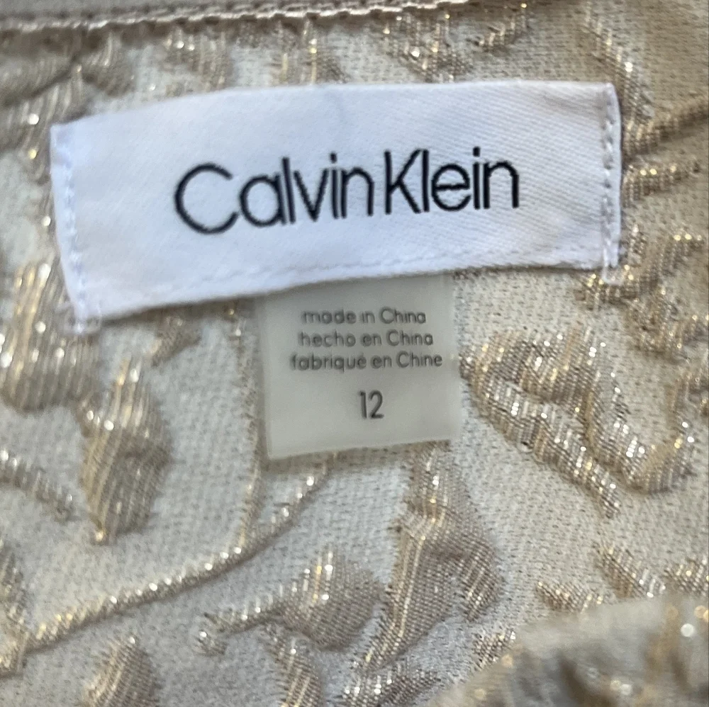 CALVIN KLEIN Womens Beige Back Slit Short Sleeve Full-Length Formal Gown NWT 12
